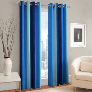 Curtain Decor-Polyester 3D Royal Eyelet Curtain-Blue (Pack Of 2)