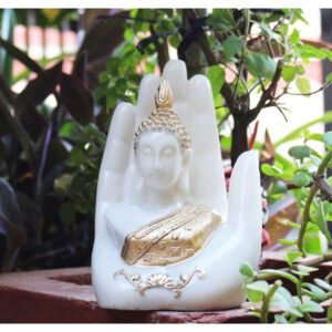 Beckon Venture-Handcrafted Meditating Hand Palm Lord Buddha-White