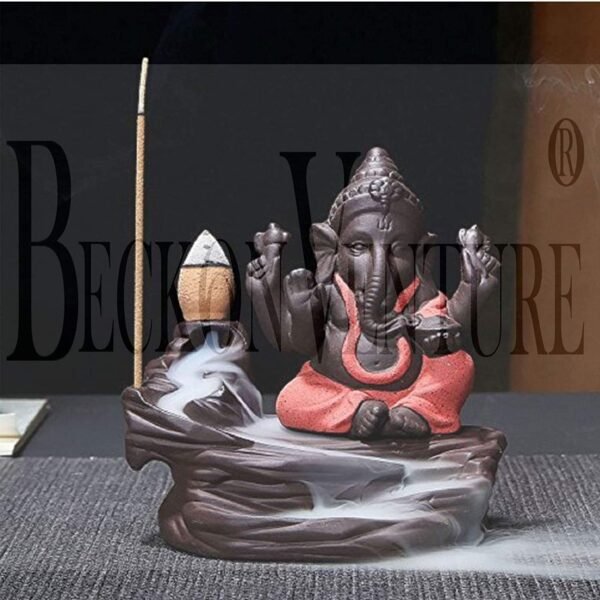 Beckon Venture-Lord Ganesha Backflow Incense Burner Idol-Orange