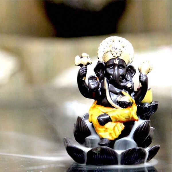 Beckon Venture-Handcrafted Lord Ganesha Backflow Incense Burner-Orange Shade