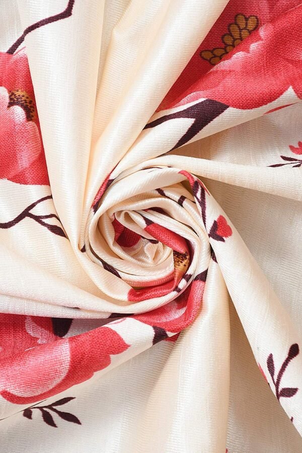 Reyansh Decor-Long Flower Print Polyester Curtain-Maroon (Pack Of 3)
