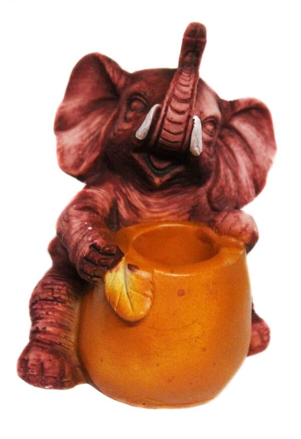 Beckon Venture-Handcrafted Trunk Up Baby Elephant Showpiece-Brick Red