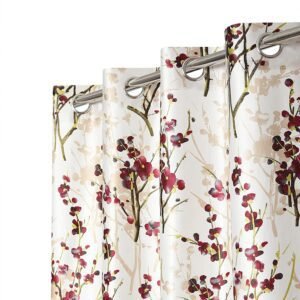 Reyansh Decor-Polyester Blend Leaves Eyelet Curtain-Maroon Leaf (Pack Of 3)