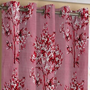 Reyansh Decor-Polyester Blend Leaves Eyelet Curtain-Maroon (Pack Of 3)