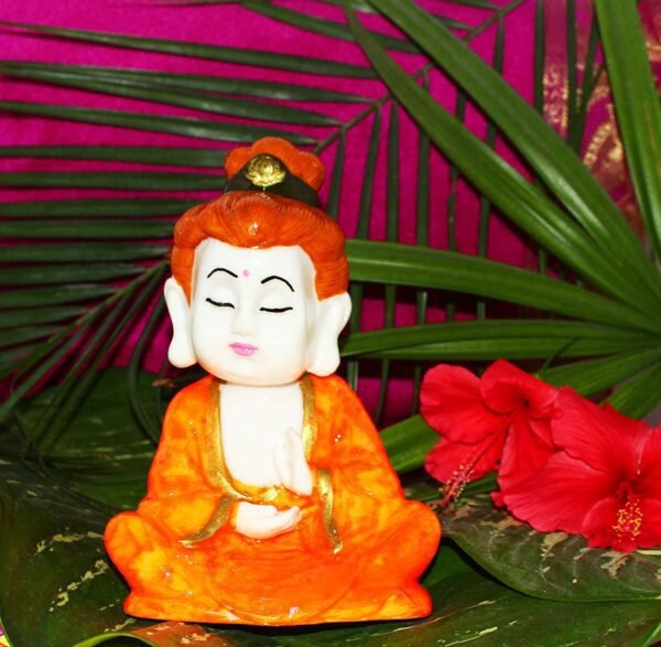 Beckon Venture-Handcrafted Meditating Lord Buddha Statue-Orange