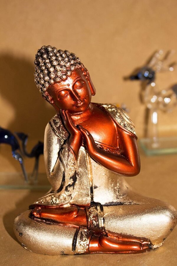 Beckon Venture-Handcrafted Meditating Lord Buddha-Brick Red & Gold