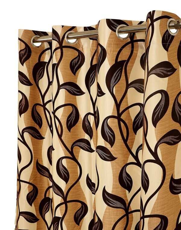Reyansh Decor-Polyester Floral Grommet Curtain-Coffee N (Pack Of 3)