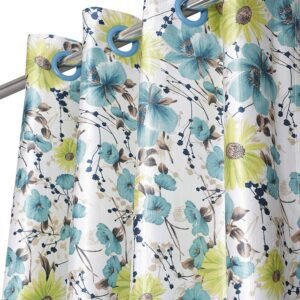Reyansh Decor-Long Flower Print Polyester Curtain-Aqua SF Print (Pack Of 3)