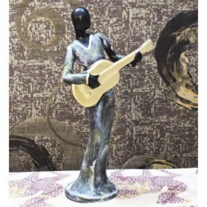 Beckon Venture-Handcrafted Lady Playing Guitar Statue-Black & Gold