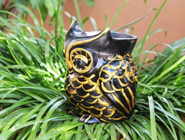 Beckon Venture-Handcrafted Cute Owl Shape Planter-Black & Gold