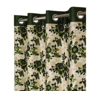 Reyansh Decor-Heavy Polyester Long Crush Curtain-Green Rose Joint (Pack Of 3)