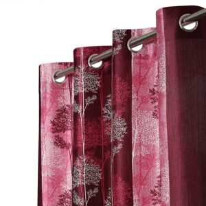 Reyansh Decor-Printed Heavy Polyester Eyelet Curtain-Wine Tree (Pack Of 3)
