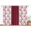 Reyansh Decor-Long Flower Print Polyester Curtain-Maroon (Pack Of 3)