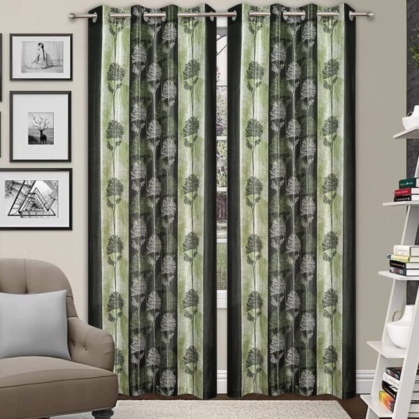 Reyansh Decor-Printed Heavy Polyester Eyelet Curtain-Green Tree (Pack Of 3)