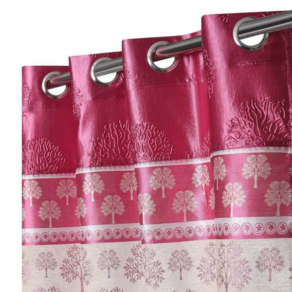 Reyansh Decor-Heavy Polyester Jacquard Punch Curtain-Pink T (Pack Of 3)