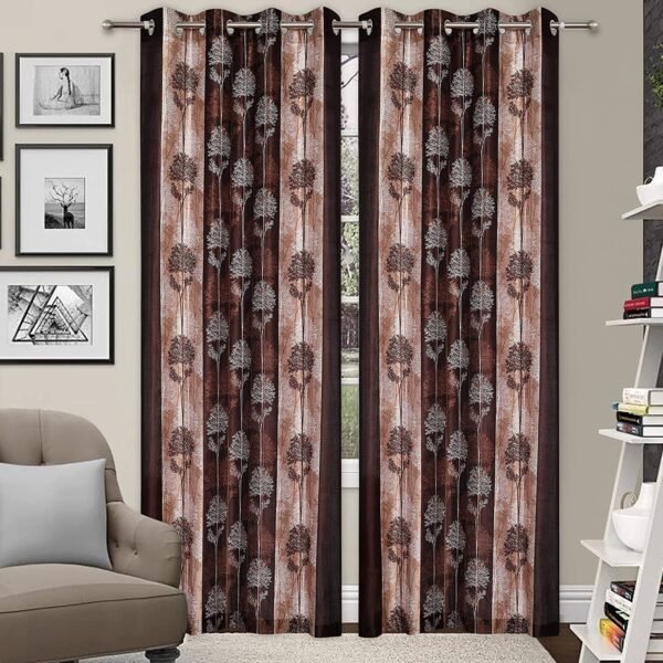 Reyansh Decor-Printed Heavy Polyester Eyelet Curtain-Coffee Tree (Pack Of 3)