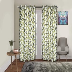 Reyansh Decor-Polyester Floral Grommet Curtain-Green Multi (Pack Of 3)