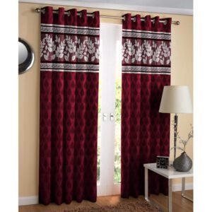 Reyansh Decor-Heavy Polyester Jacquard Punch Curtain-Maroon T (Pack Of 3)