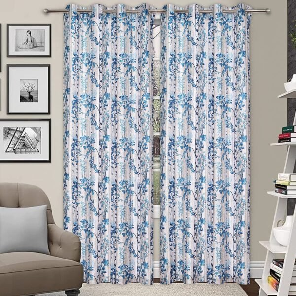 Reyansh Decor-Printed Heavy Polyester Eyelet Curtain-Blue (Pack Of 3)