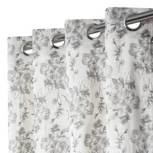 Reyansh Decor-Heavy Vevlet Print Eyelet Curtain-Off White Flower (Pack Of 3)