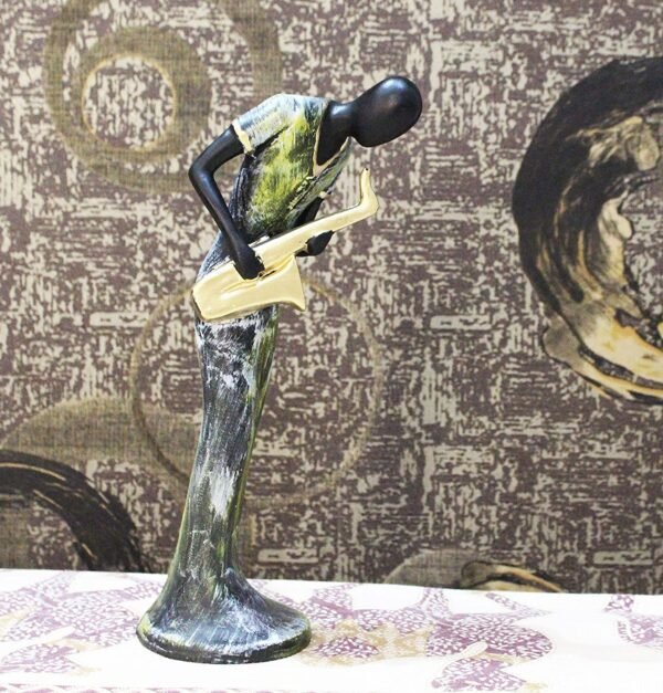 Beckon Venture-Handcrafted Lady Playing Saxophone Statue-Black & Gold