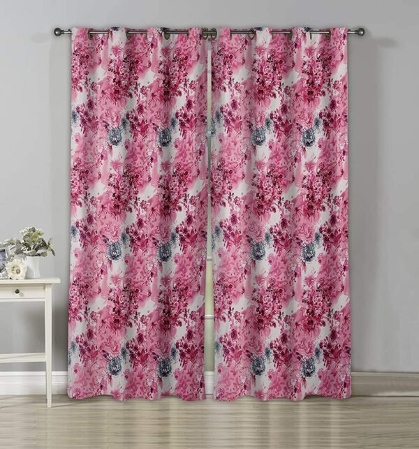 Reyansh Decor-Polyester Floral Grommet Curtain-Pink (Pack Of 3)