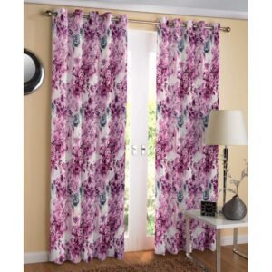 Reyansh Decor-Polyester Floral Grommet Curtain-Wine (Pack Of 3)