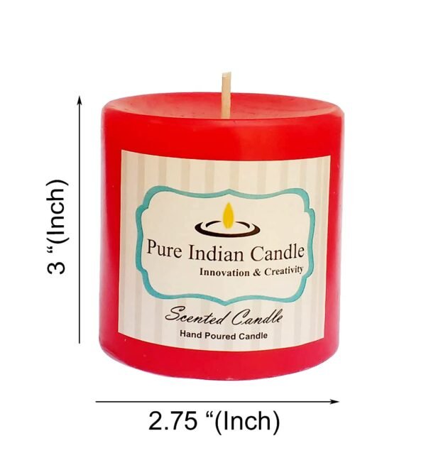 PURE INDIAN CANDLE-Handmade Fresh Cut Roses Scented Pillar Candle-Red ( Pack Of 2)