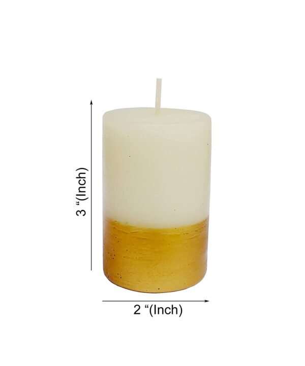 PURE INDIAN CANDLE-Handmade Sandalwood Scented Pillar Candle-White & Golden ( Pack Of 6)