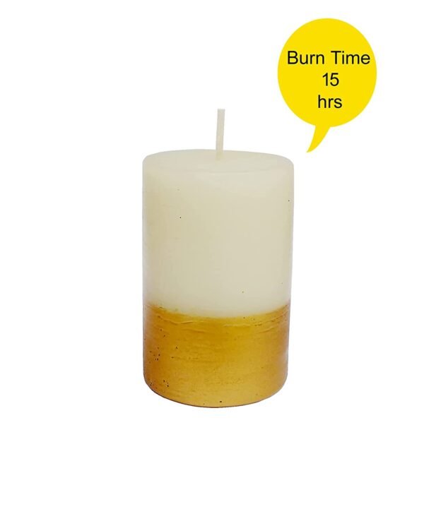 PURE INDIAN CANDLE-Handmade Sandalwood Scented Pillar Candle-White & Golden ( Pack Of 6)