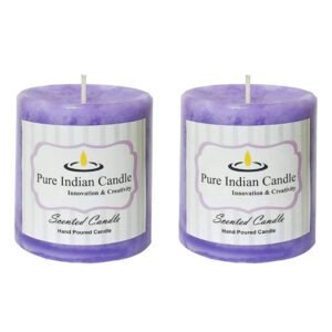 PURE INDIAN CANDLE-Handmade Sugar Lemon Scented Pillar Candle-Purple ( Pack Of 2)