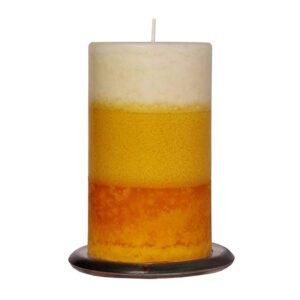 PURE INDIAN CANDLE-Hand Poured Vanilla Scented Pillar Candle-Yellow Tritone