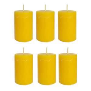 PURE INDIAN CANDLE-Handmade Vanilla Scented Rustic Pillar Candle-Yellow ( Pack Of 6)