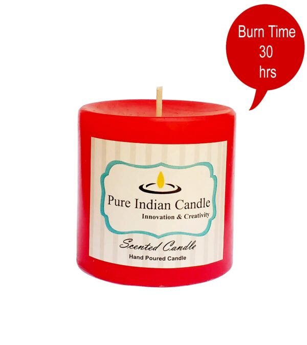 PURE INDIAN CANDLE-Handmade Fresh Cut Roses Scented Pillar Candle-Red ( Pack Of 2)