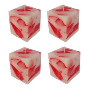 PURE INDIAN CANDLE-Handpourd Fresh Cut Roses Scented Wax Candle-Red (Pack Of 4)