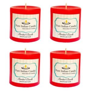 PURE INDIAN CANDLE-Fresh Cut Roses Scented Handmade Pillar Candles-Red ( Pack Of 4)