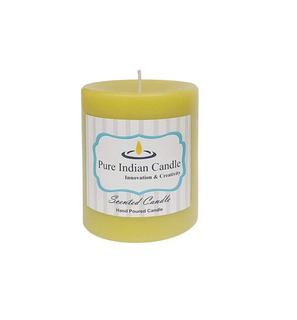 PURE INDIAN CANDLE-Vanilla Scented Handmade Pillar Candles-Yellow ( Pack Of 4)