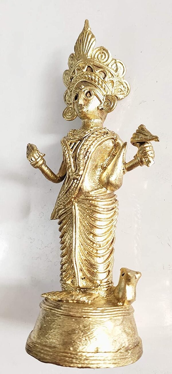Mukherjee Handicraft-Handcrafted Brass Dhokra Maa Laxmi Showpiece-Golden