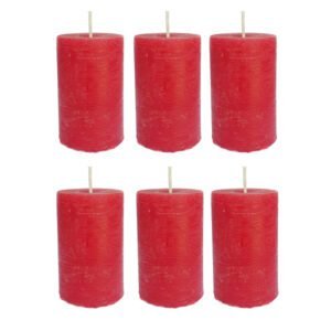 PURE INDIAN CANDLE-Handmade English Rose Scented Rustic Pillar Candle-Red ( Pack Of 6)